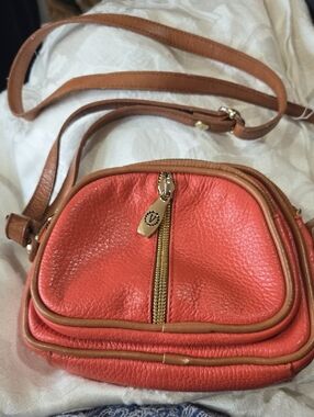 Valentina Genuine Italian Pebble Leather Coral Mini Crossbody Bag